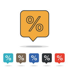 A vibrant collection of percentage sign icons within speech bubbles, representing various financial concepts like discounts, sales, and special offers.