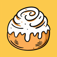 Indulge in a Delicious Cinnamon Roll with Icing on a Bright and Cheerful Background