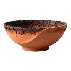 Artisan Pottery: Rustic Terracotta Bowl with Crackled Glaze - Unique Handmade Ceramic Dish isolated on transparent background