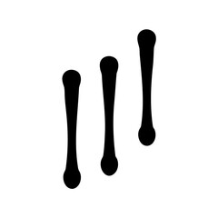 Three black shapes in a row resembling elongated drips or stylized plants