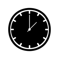 Simple black and white clock with hands pointing to time eleven oh five