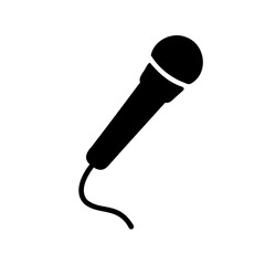 Silhouette of a classic wired microphone on a white background design