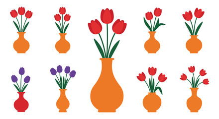 a variety of vases filled with colorful tulips arranged neatly