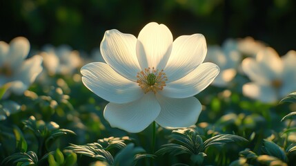 White flower bathed in sunlight