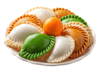Colorful pastries arranged in a circular pattern on a plate, resembling the colors of a national flag