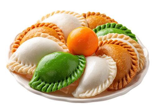 Colorful pastries arranged in a circular pattern on a plate, resembling the colors of a national flag