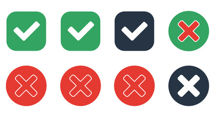 checkmarks and crosses in various colors and styles displayed