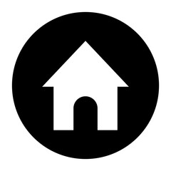 Simple black and white house icon in a circle