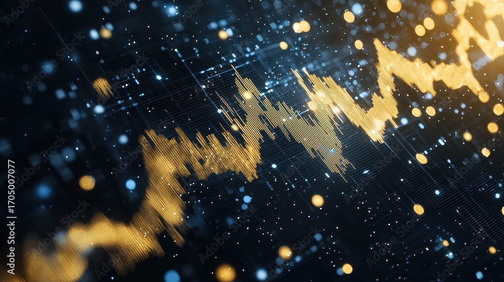 Aufkleber a dynamic visual of financial data represented through colorful graphs and digital particles, illust