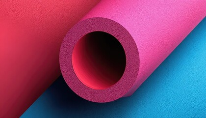 Abstract, vibrant tubes in pink and red,  over a  blue background