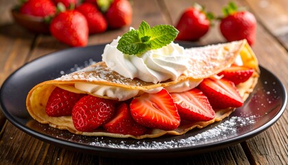 Fresh strawberry crepe with whipped cream