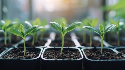 Young seedlings growing in small containers