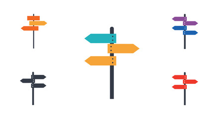 directional signs pointing various ways in colorful designs