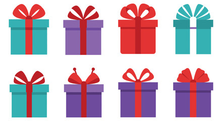 colorful gift boxes arranged neatly in two rows