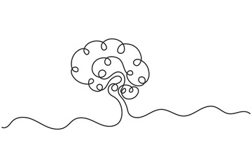 Abstract continuous line drawing of a human brain in minimalist style, ideal for creative projects
