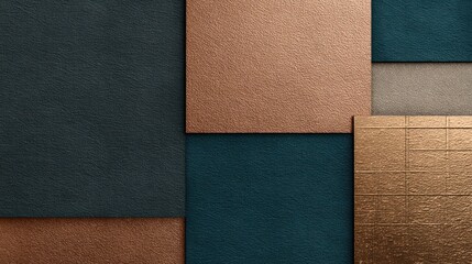 Fototapeta premium Colorful Textured Material Samples in Blue Brown and Copper Tones for Creative and Design Projects