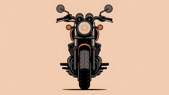 Front view of a classic retro motorcycle with a vintage design, showcasing its powerful engine and iconic styling, set against a neutral background