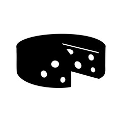 Stylized black and white vector illustration of swiss cheese wheel slice missing