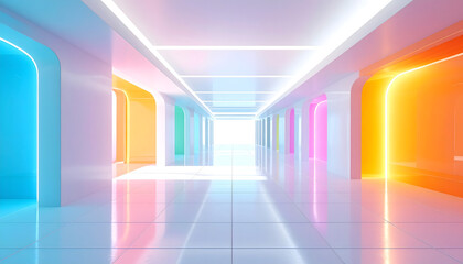 未来的カラフルライトホール・Futuristic Colorful Light Hall (AIで生成)