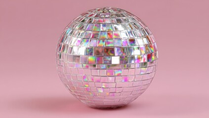 Shiny disco ball on pink background