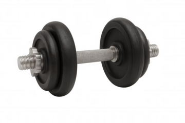 Adjustable dumbbell with weight plates isolated on transparent background, ideal for gym workouts and strength training