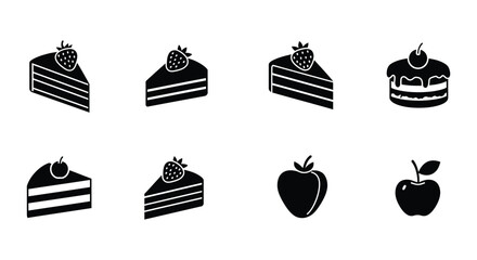 various desserts including cakes with strawberries and apples