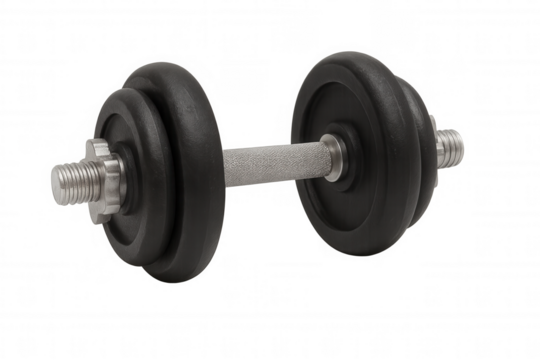 Adjustable dumbbell with weight plates isolated on transparent background, ideal for gym workouts and strength training