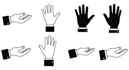 various hand gestures shown in black and white illustrations