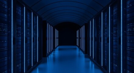Data Center Server Room Blue Light Technology Network.