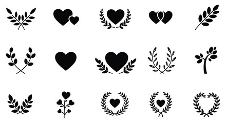 heart symbols intertwined with laurel wreaths and floral elements