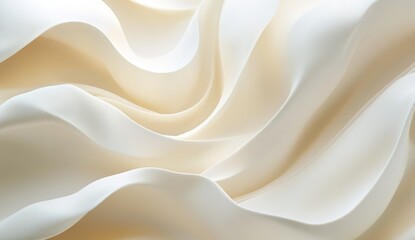 Obraz premium Creamy silk satin fabric background with soft folds and waves, creating an elegant and luxurious backdrop for design projects. The white color and the texture of the material add depth