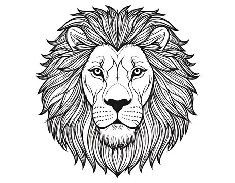 Detailed lion's head, ornate line art