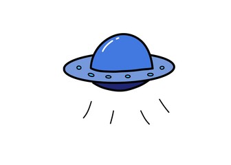 Cute cartoon UFO illustration in blue color, perfect for kids’ art, space-themed designs, stickers, logos, and creative projects. Fun and simple alien spaceship doodle.