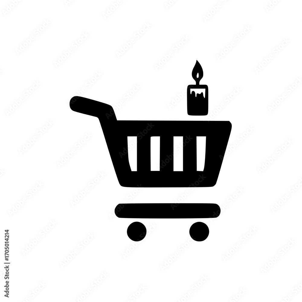 Aufkleber minimal vector of a shopping basket featuring small candle icon for ecommerce and branding use