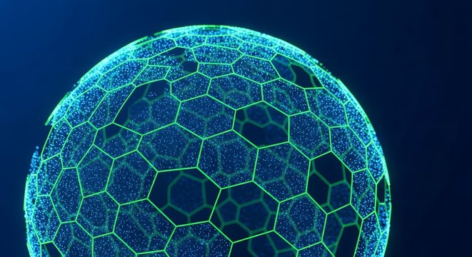 Abstract Digital Sphere with Hexagonal Grid Tech Background. - Powered by Adobe