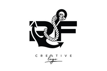 PF Creative Monogram Latter Logo with Anchor and Rope Design Minimalistic Logo Design 