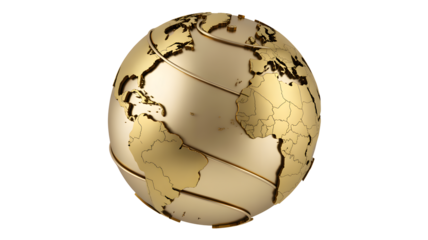 Modern golden globe showcases global business connections and international collaboration