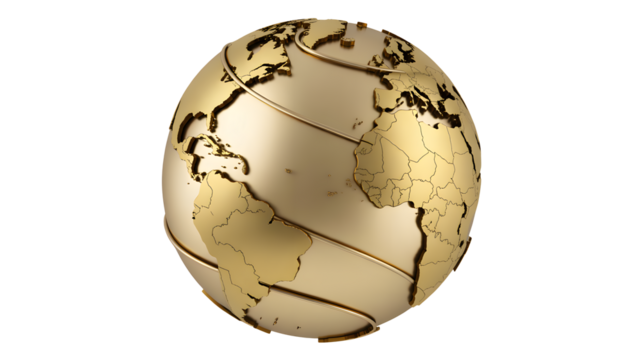 Modern golden globe showcases global business connections and international collaboration