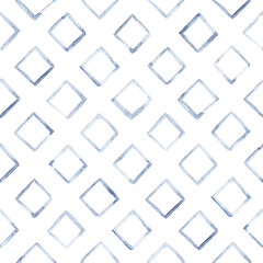 Simple seamless diamond pattern in soft blue tones. Watercolor outlines give a handcrafted, airy impression. Great for minimal fabric prints, wallpaper, or branding.