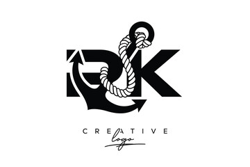 PK Creative Monogram Latter Logo with Anchor and Rope Design Minimalistic Logo Design 