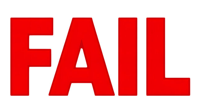 Bold red fail text for presentations about business failure, problems, or setbacks concept