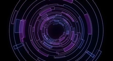 Obraz premium Abstract Purple and Blue Tech Circle Background, Futuristic HUD, Digital Vortex (AI Generated)