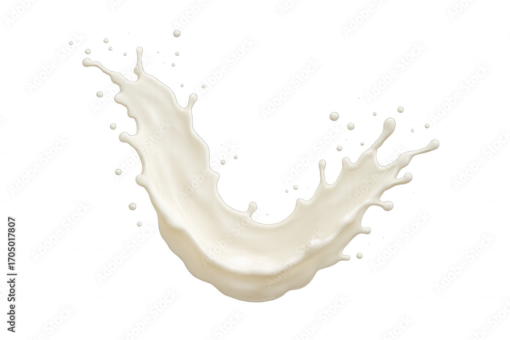 Poster white milk splashing and forming a dynamic arc against a transparent background, perfect for adding 
