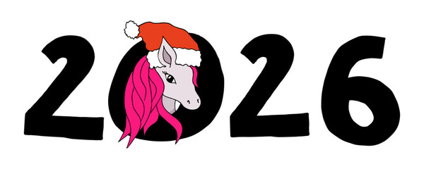 2026 year of the Horse funny card template with numbers and animal head