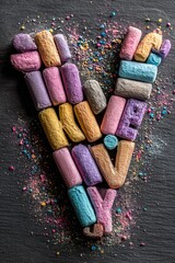 Colorful chalk arranged as a V-shaped word