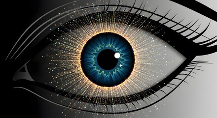 Close up of a Sparkling Blue Eye with Glowing Radiance Abstract Eye Art