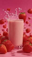 Pink smoothie with strawberry splash