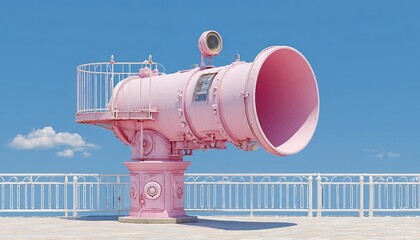 Pink vintage-style industrial looking telescope on a pedestal