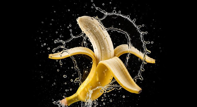 Banana in Water Splash, Fresh Fruit, Healthy Food.