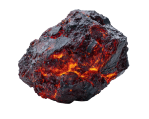 Molten rock, glowing fiery center, rough texture